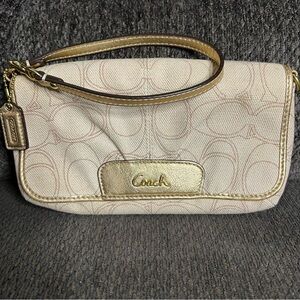 Coach Gold Cream Signature Large Flap Wristlet